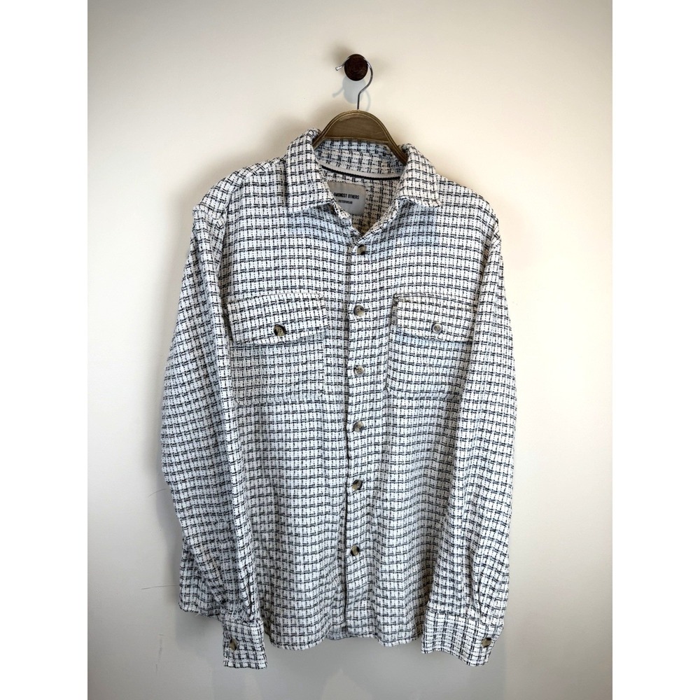 Amongst Others Men's Textured Tweed Grid Shacket M Long Sleeve Button Streetwear